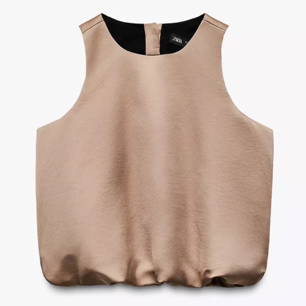 Zara Gold Satin Balloon Sleeveless Women's Crop Top